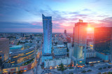 Fototapeta Miasto - Panorama Warszawy o zachodzie słońca