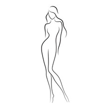 Silhouette Of Beautiful Nude Woman Vector Illustration. Fashion Girl With Long Hair Isolated. Beauty Logo.