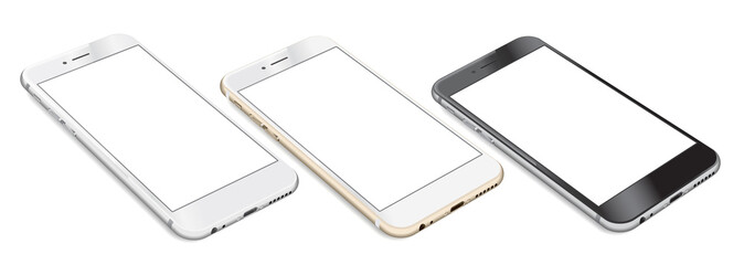 Wall Mural - set of smartphones with blank screen lying on flat surface