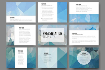 Set of 9 templates for presentation slides. Abstract blue