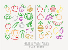 Flat Fruits Vegetables Icons Color