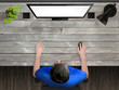 © Stanisic Vladimir - Guy working. Creative desk mock up scene with devices from top.