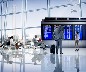 Sticker - Business People Airport Terminal Travel Departure Concept