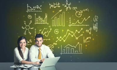 Poster - business couple with business diagrams