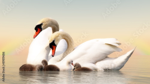 Nowoczesny obraz na płótnie Swan family - 3D render