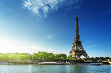Wall Mural - seine in paris with eiffel tower in sunrise time
