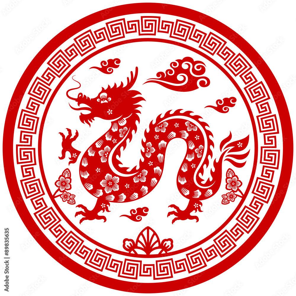 Traditional Chinese paper cut Zodiac sign - Dragon. Stock Vector | Adobe  Stock, image size:1000x1000