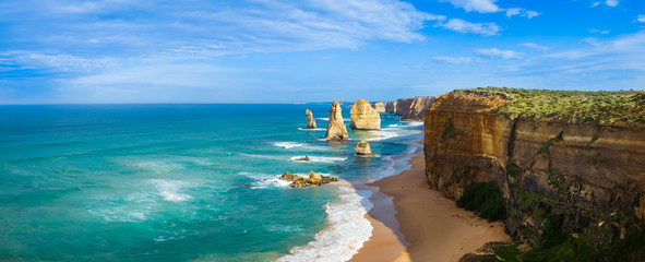 panorama of the landmark twelve apostles along the famous great ocean road, victoria, australia