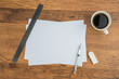 © PR Image Factory - paper, Eraser Ruler and Mechanical pencil with coffee