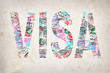 Word visa created with passport stamps on textured background, travel concept