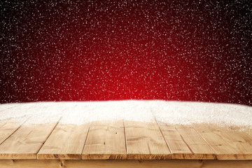 wooden desk snow and xmas time 