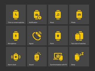 Wall Mural - Smart watches notifications and synchronization icons.