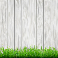 green grass on white wood boards  background