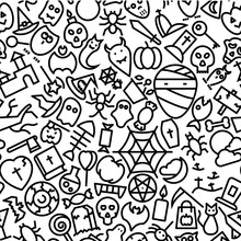 Halloween Seamless Hand Drawn Outline Icon Pattern
