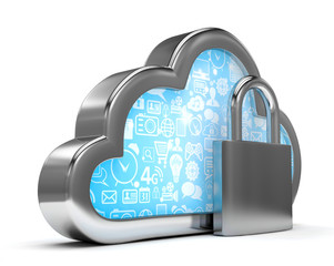 Cloud computing, security concept on white