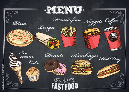 Naklejka - mata magnetyczna na lodówkę Fastfood vector menu.