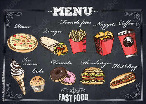 Naklejka na szafę Fastfood vector menu.