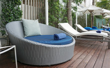 Blue And White Stripe Cushion On Blue Beach Bed