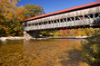 Covered bridge, river and fall foliage, Swift River, NH, USA