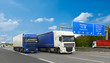 LKW´s auf der Autobahn transportieren Waren - Lieferung via Spedition // Trucks on the highway to transport goods - Delivery via Spedition
