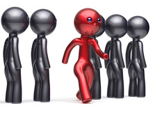 Unusual Different Unique People Character Stand Out From Crowd Individuality Red Man Think Differ Person Otherwise Run To New Opportunities Concept Confidence Human Trust Vote Icon 3d Render Isolated