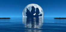 Moon And Sailing Ship