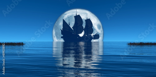 moon and sailing ship