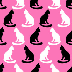 Wall Mural - Animal seamless vector pattern of cat silhouettes.