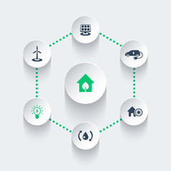 Sticker - Green ecologic house, energy saving technologies, modern icons, vector illustration, eps10, easy to edit