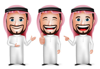 Wall Mural - 3D Realistic Saudi Arab Man Cartoon Character with Different Pose
