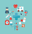 Medical mobile UI applications graphic user interface flat icons set. Medical concept. Flat design vector illustration.
