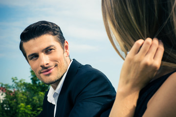 Canvas Print - Couple having date outdoors