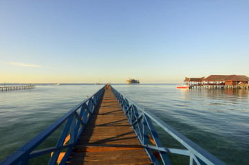 Sticker - Long pier dan beautiful coral at Mabul Island