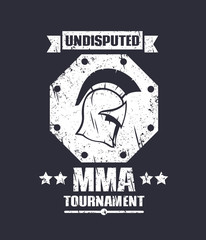 Wall Mural - MMA tournament grunge design with spartan helmet, vector illustration, eps10, easy to edit