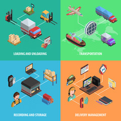 Poster - Delivery And Logistic Square Isometric Icon Set