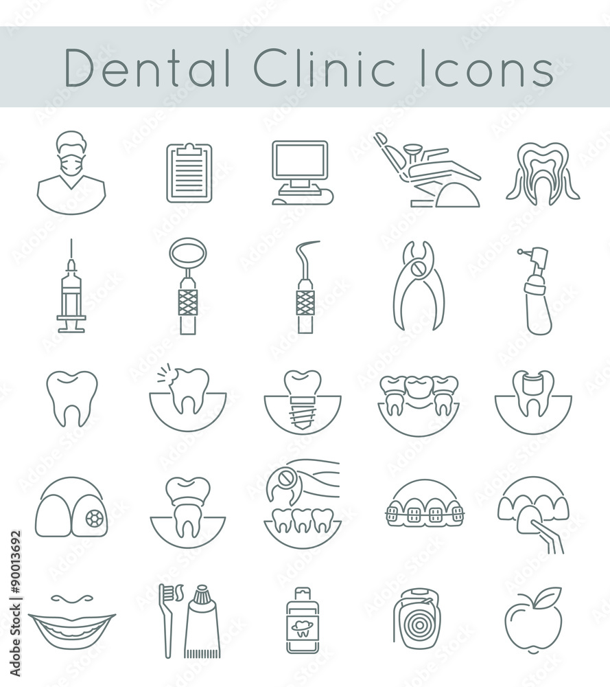 Flat thin line vector conceptual icons of dental clinic services ...