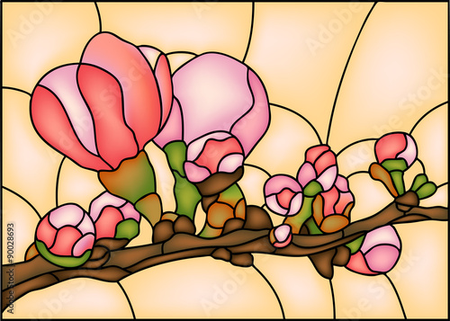 Nowoczesny obraz na płótnie Witraż japoński ogród kwiaty wiśni