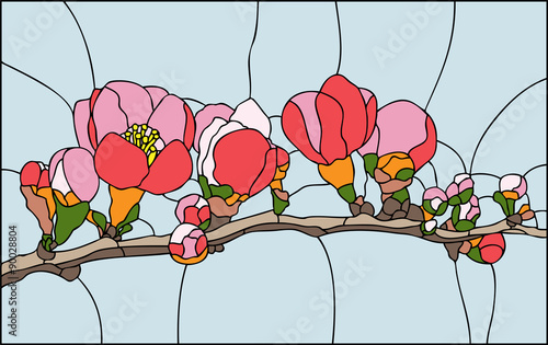 Fototapeta na wymiar Witraż kwiaty wiśni