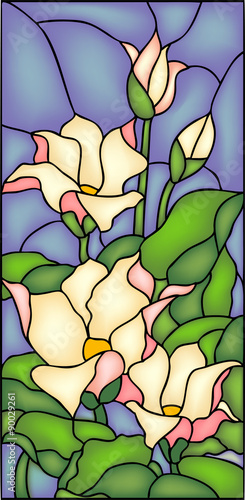 Naklejka na szybę Floral composition with butterfly, stained glass window