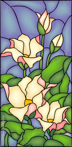 Fototapeta do kuchni Floral composition with butterfly, stained glass window