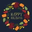 Happy Holiday card with small wreath. Vector design.
