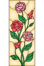 Red Roses And Bouton. Stained Glass Window