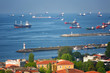 Ships stand on an anchor in the Sea of Marmara, Istanbul