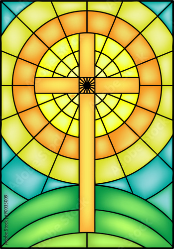 Obraz w ramie Window cross , vector illustration in stained glass style
