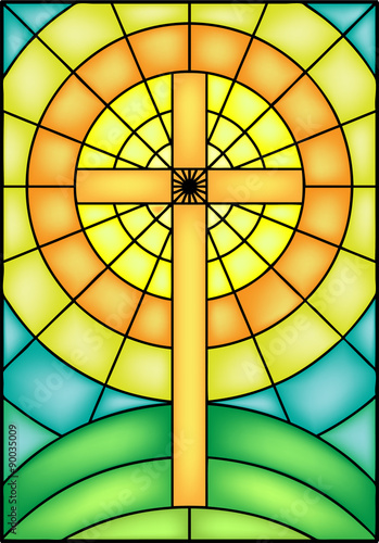 Naklejka ścienna Window cross , vector illustration in stained glass style