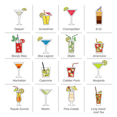 Sticker - Alcohol Cocktails Icons Flat Line