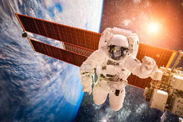 international space station and astronaut.