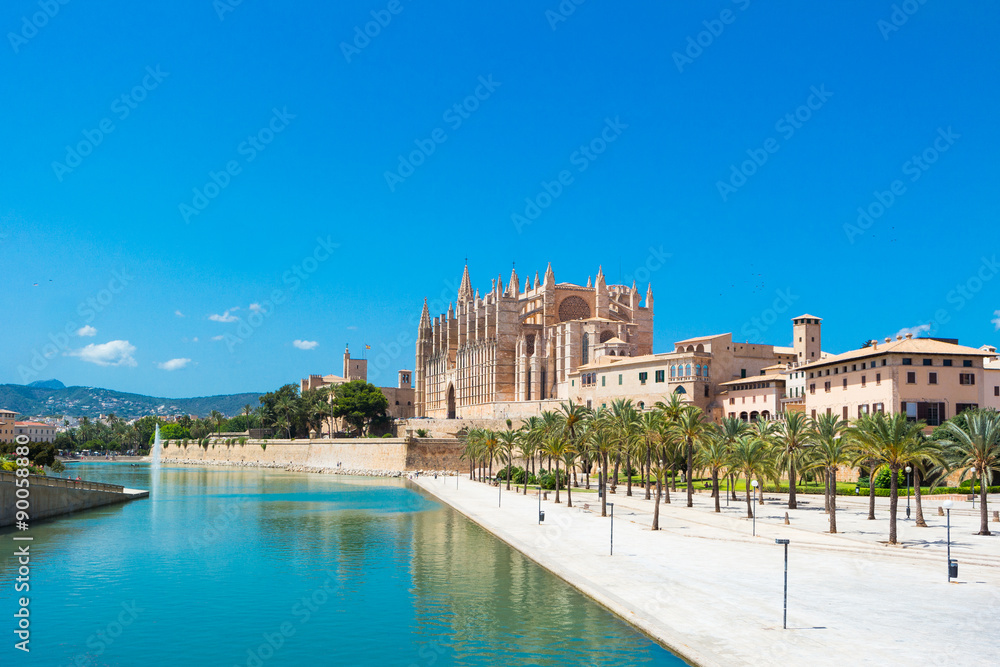 Palma de Mallorca, port marina Majorca Cathedral - obrazy, fototapety, plakaty 