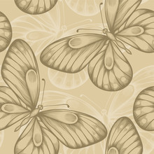Beautiful Seamless Background With Brown Butterflies.