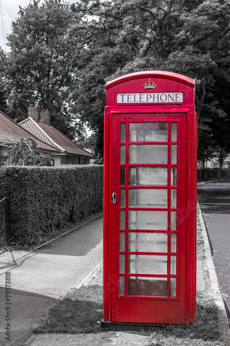 Obraz w ramie Red Telephone Box with Blue Sky